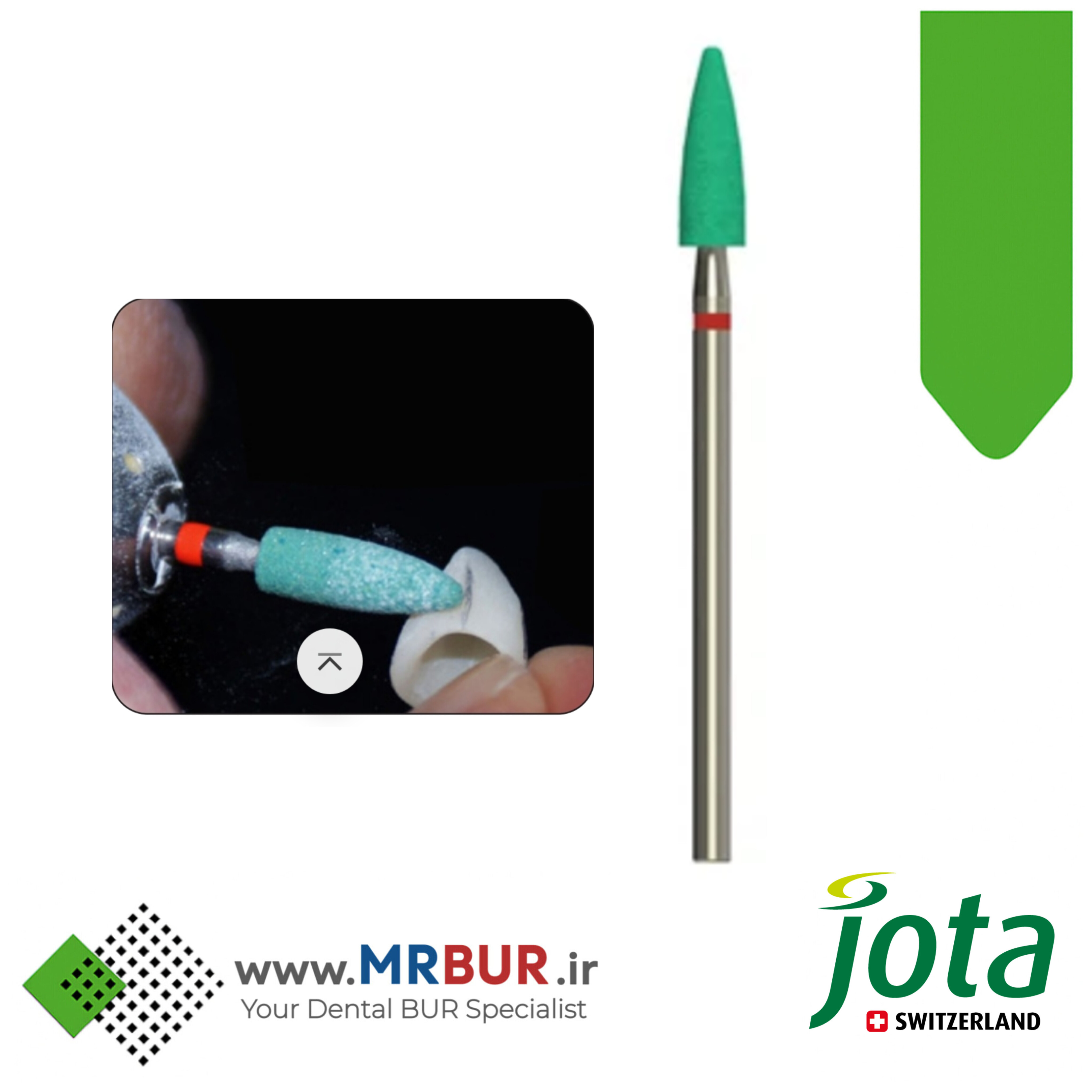 سنگ سبز الماسی دندانپزشکی مدل تیپر شعله ای مخصوص هندپیس جوتا JOTA کد SD660F.HP