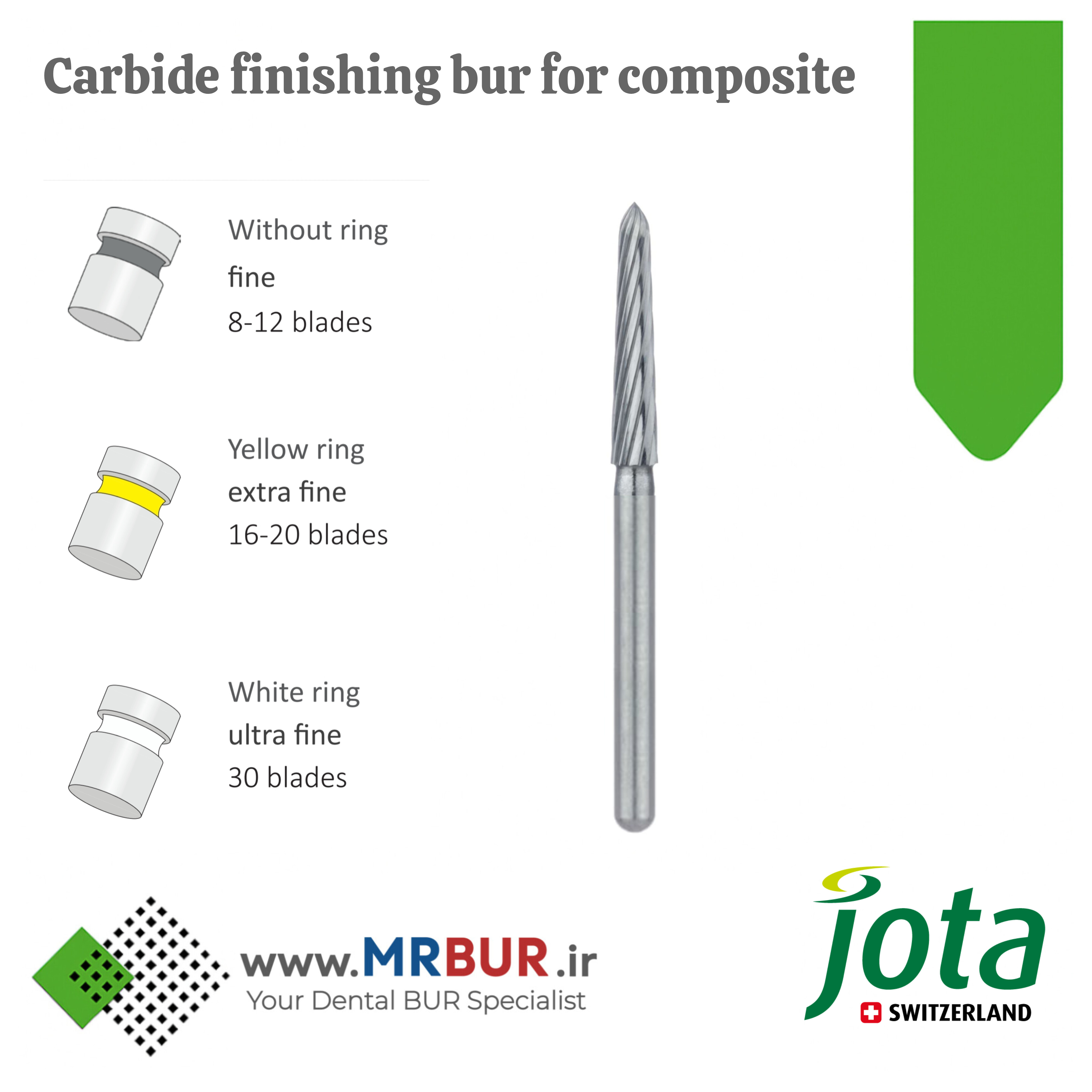 فرز دندانپزشکی کارباید تورپیدو پرداخت کامپوزیت مخصوص توربین جوتا jota کد C244K FG