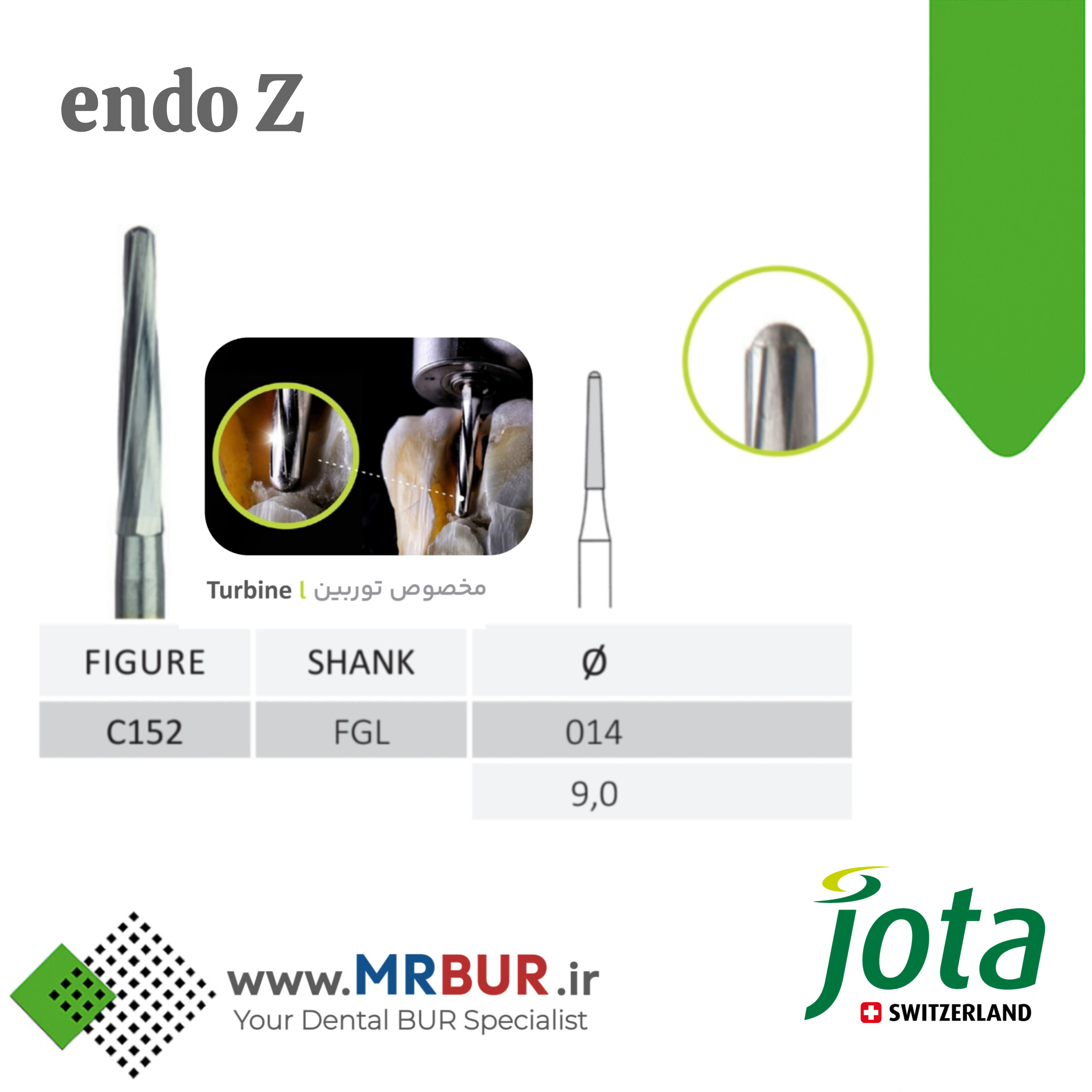 فرز دندانپزشکی کارباید اندو زد سیف اند endo Z Safe end مخصوص توربین جوتا jota کد C152 FG