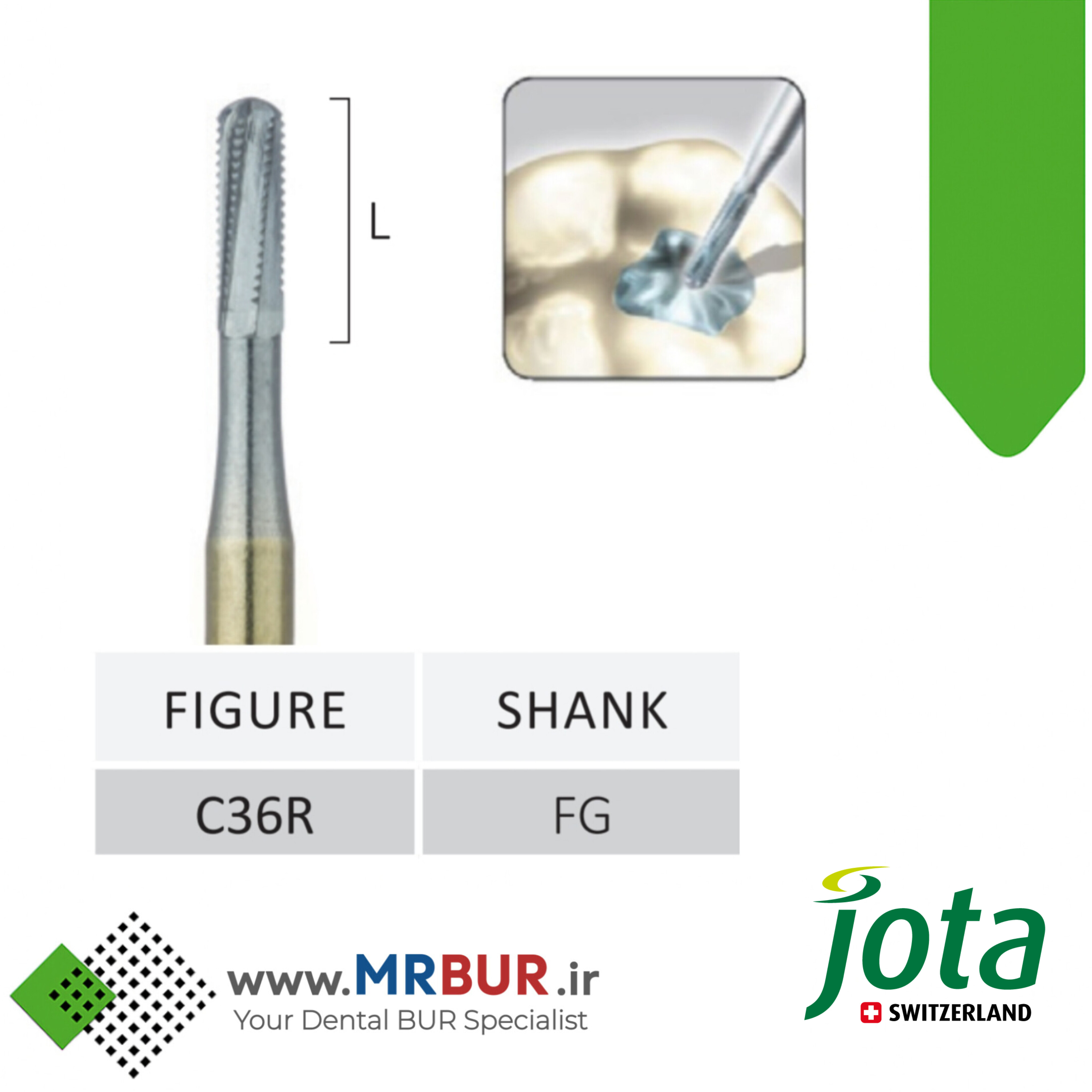 فرز دندانپزشکی کارباید برداشت آمالگام مخصوص توربین جوتا JOTA کد C36R.FG