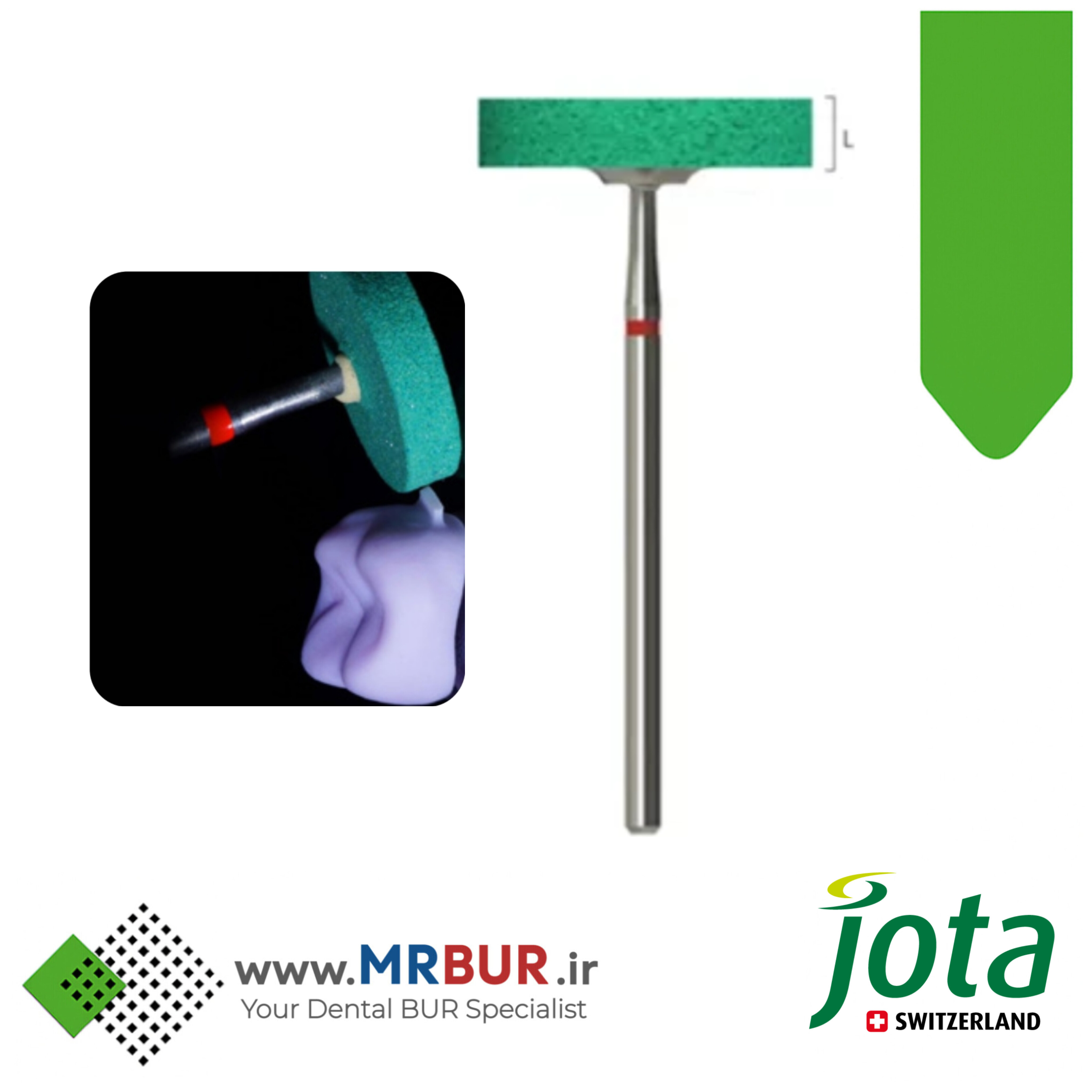سنگ سبز الماسی دندانپزشکی مدل چرخی قطر 220 مخصوص هندپیس جوتا JOTA کد SD773F.HP