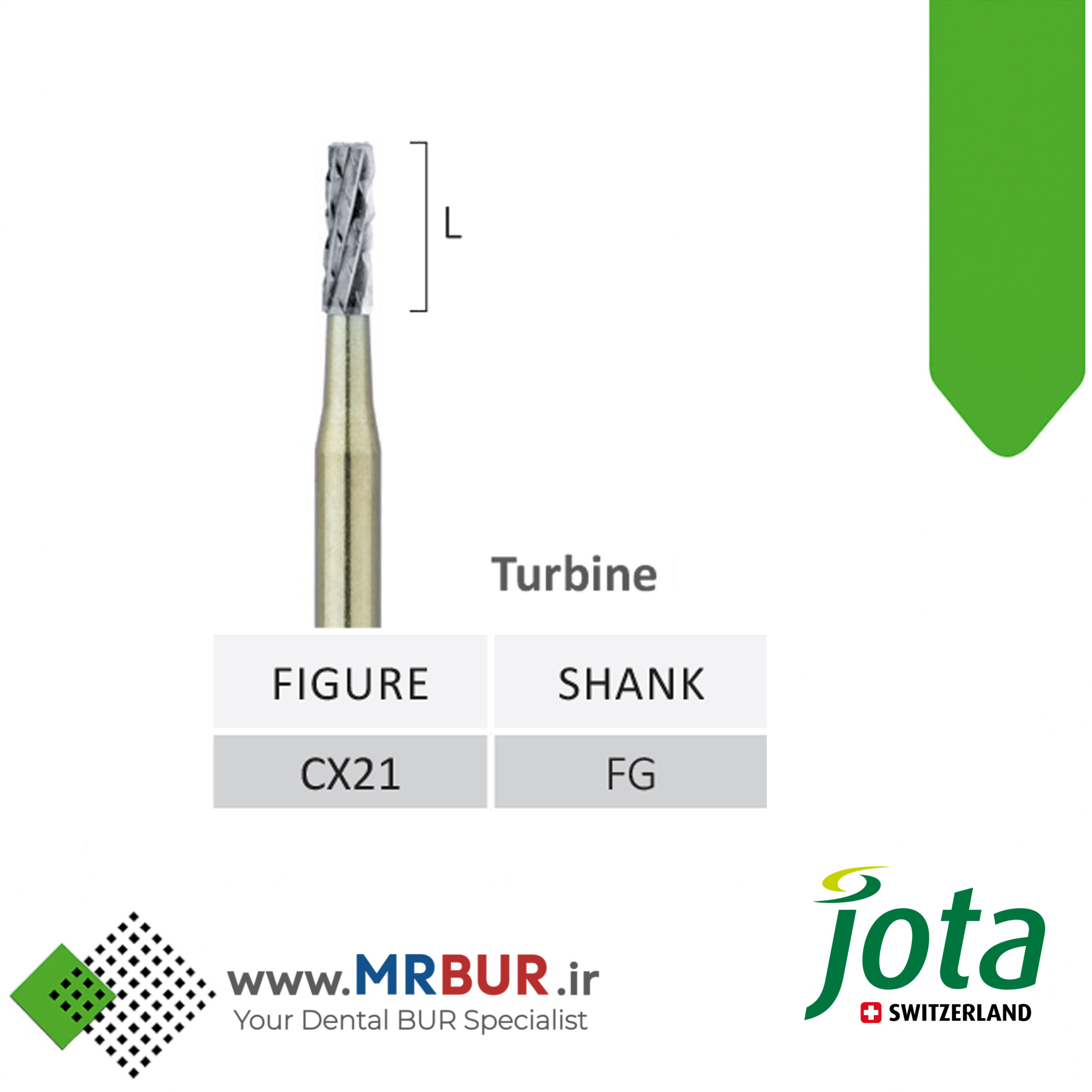 فرز دندانپزشکی کارباید برش روکش های فلزی و سرامیکی CROWN CUTTER مخصوص توربین جوتا JOTA کد CX21.FG