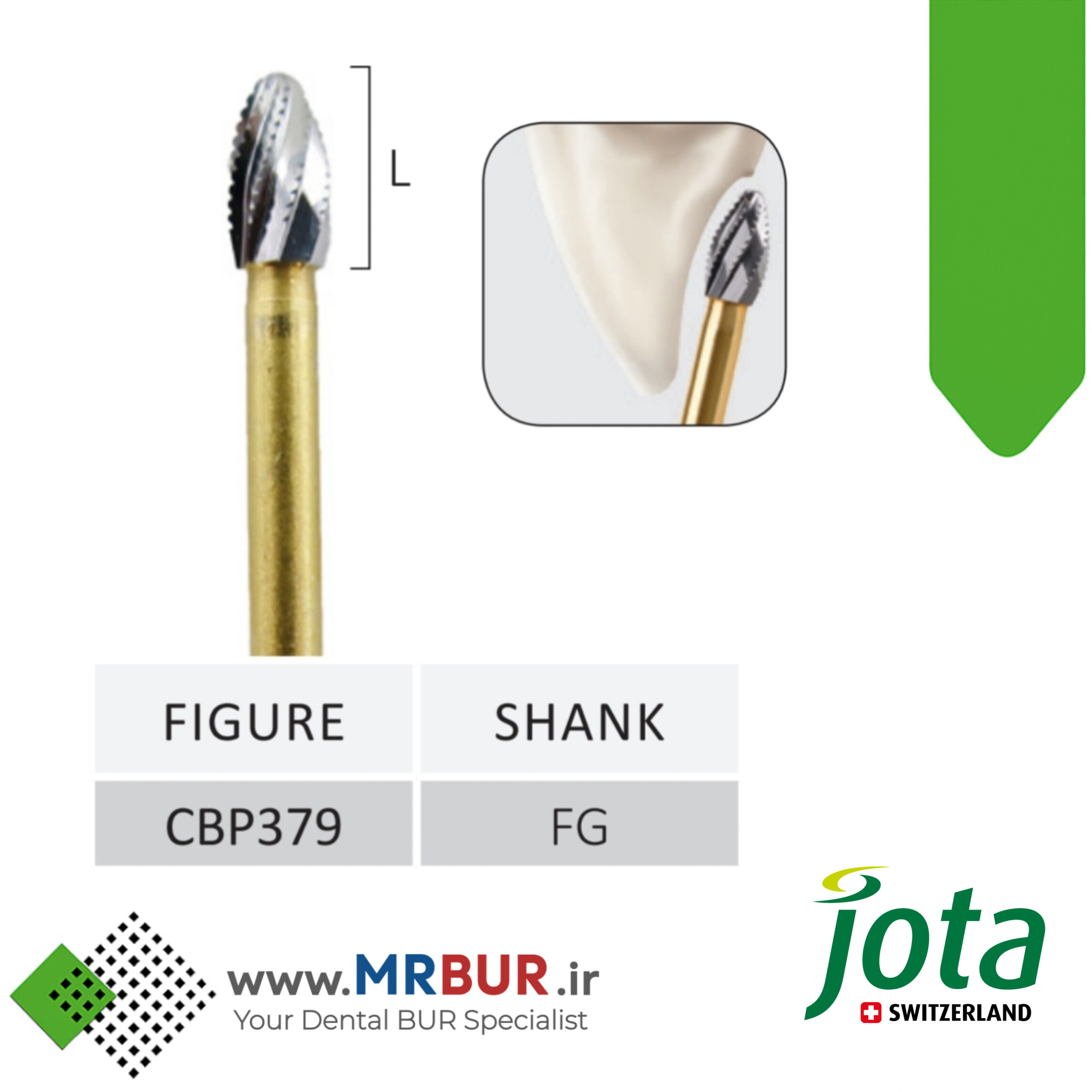 فرز دندانپزشکی کارباید تخم مرغی تراش روکش های سرامیکی مخصوص توربین جوتا JOTA کد CBP379.FG