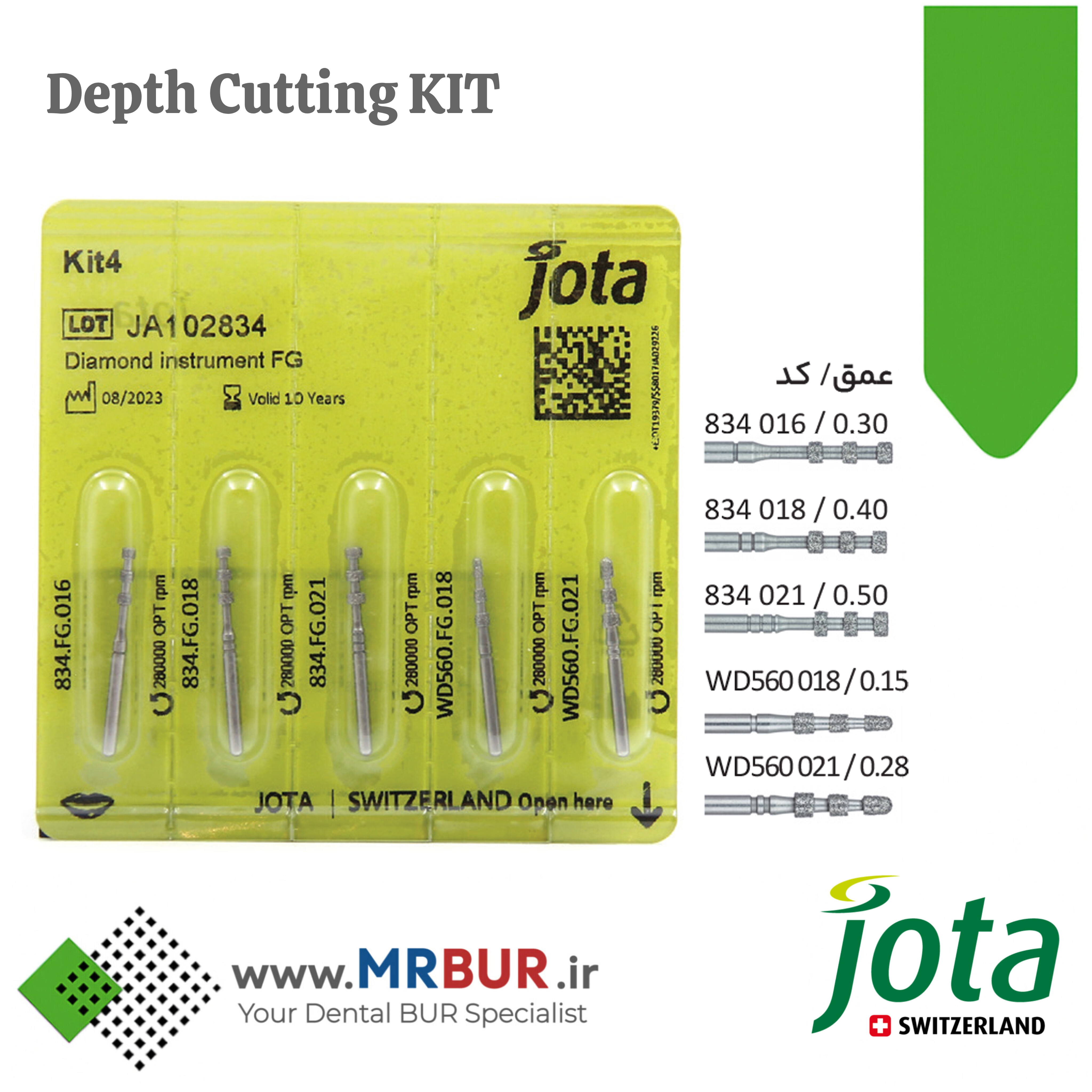 کیت شماره 4 فرزهای دندانپزشکی الماسی دپس مارکر DEPTH MARKER جوتا JOTA