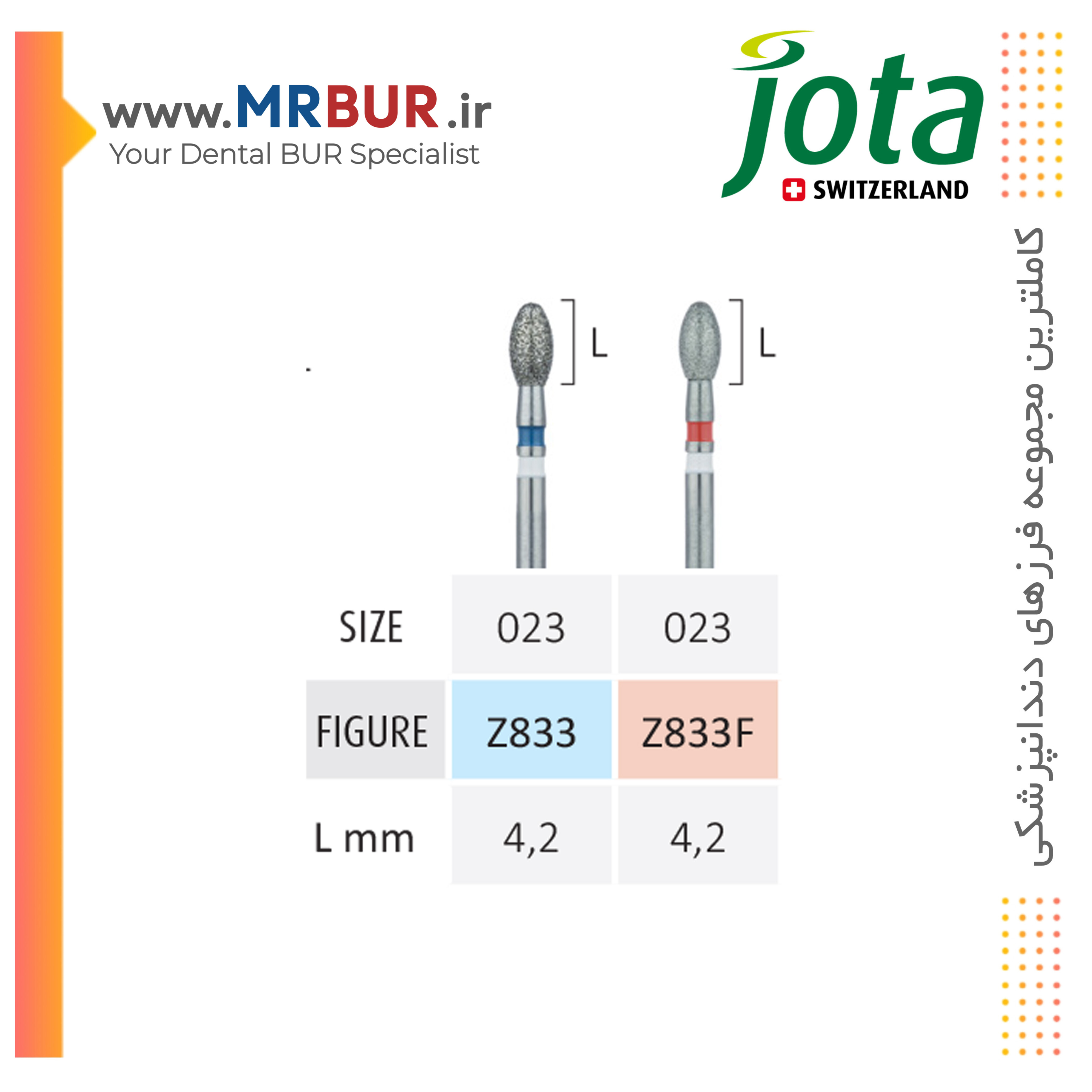 فرز دندانپزشکی تخم مرغی الماسی تخصصی زیرکونیوم جوتا JOTA