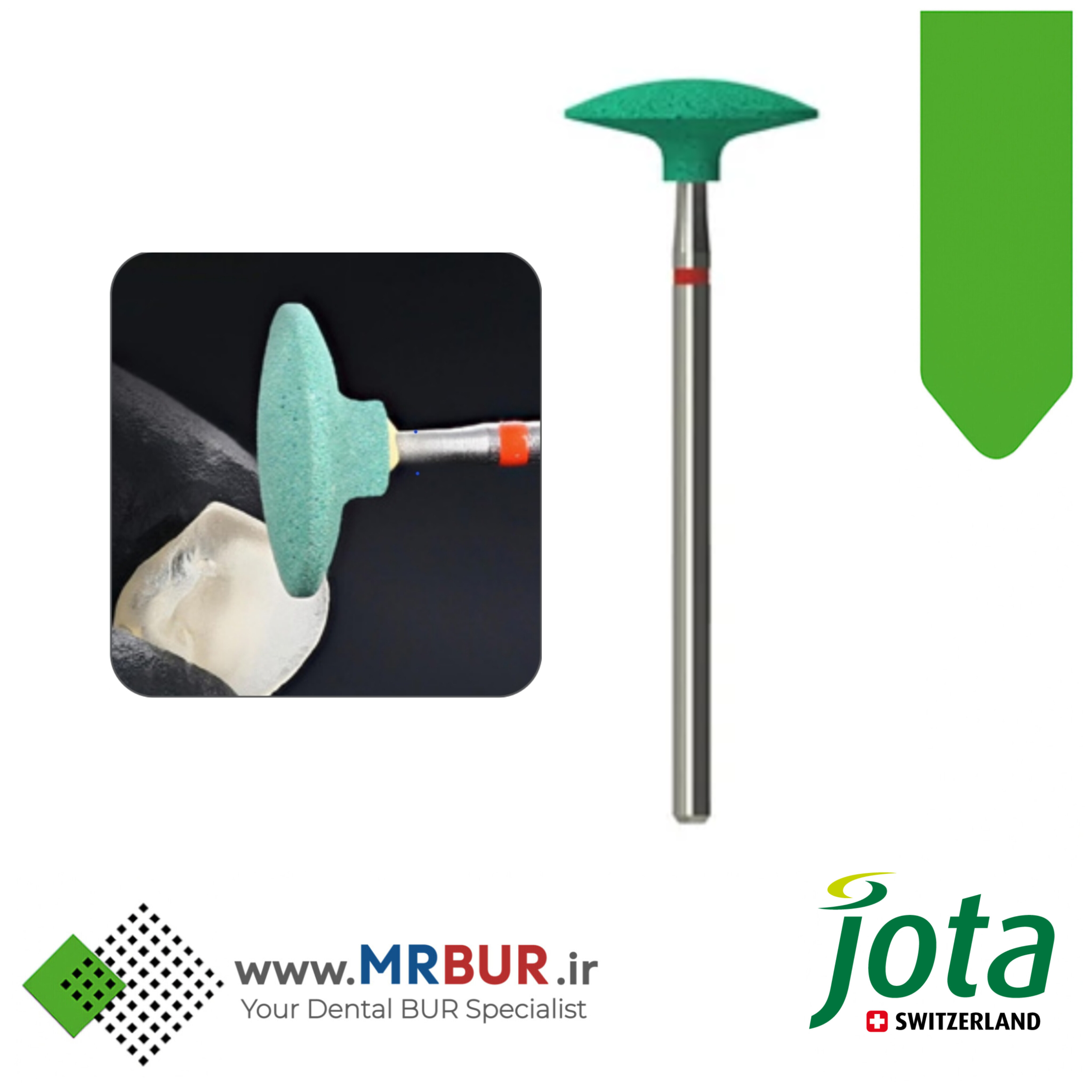 سنگ سبز الماسی دندانپزشکی مدل عدسی قطر 160 مخصوص هندپیس جوتا JOTA کد SD722F.HP