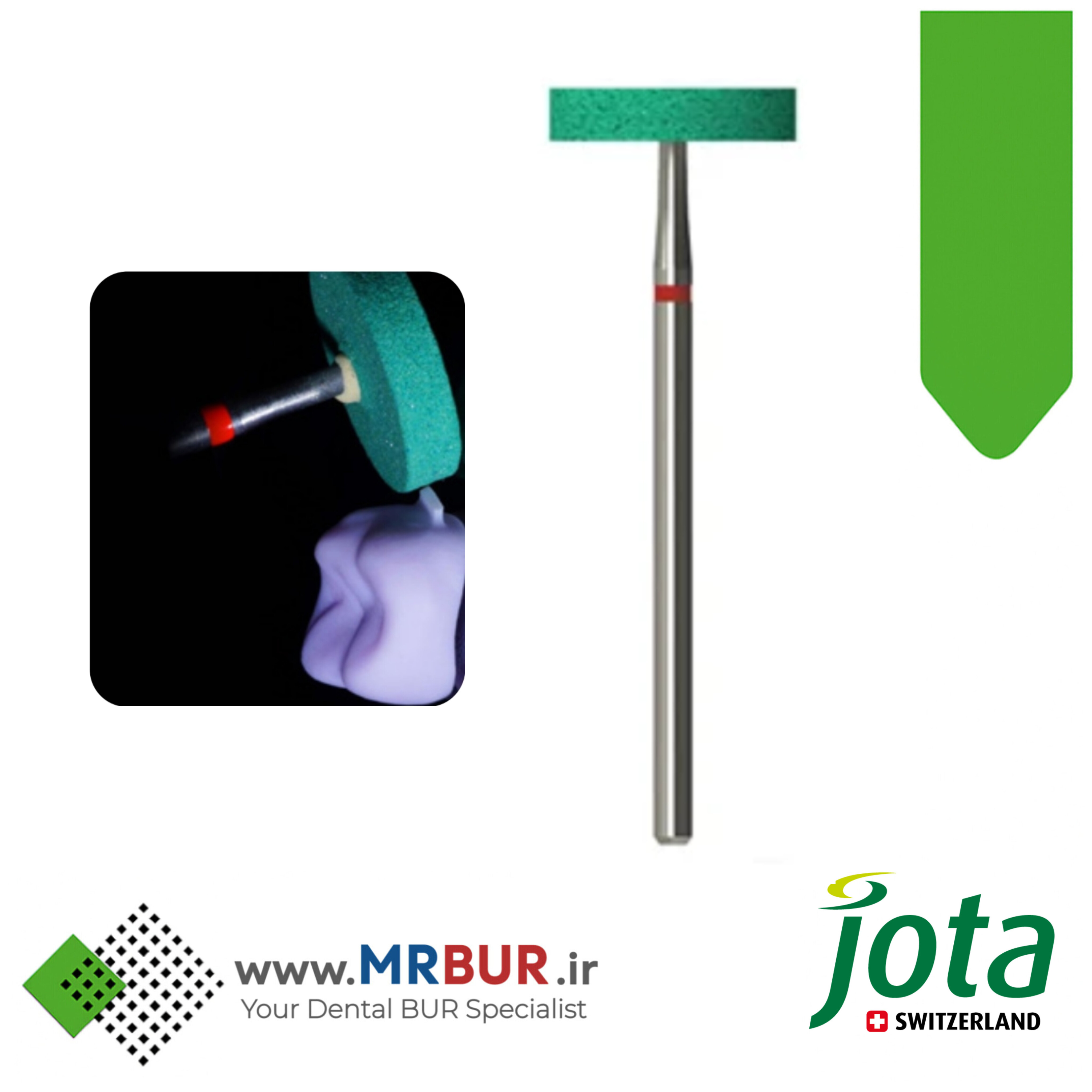 سنگ سبز الماسی دندانپزشکی مدل چرخی قطر 150 مخصوص هندپیس جوتا JOTA کد SD716F.HP