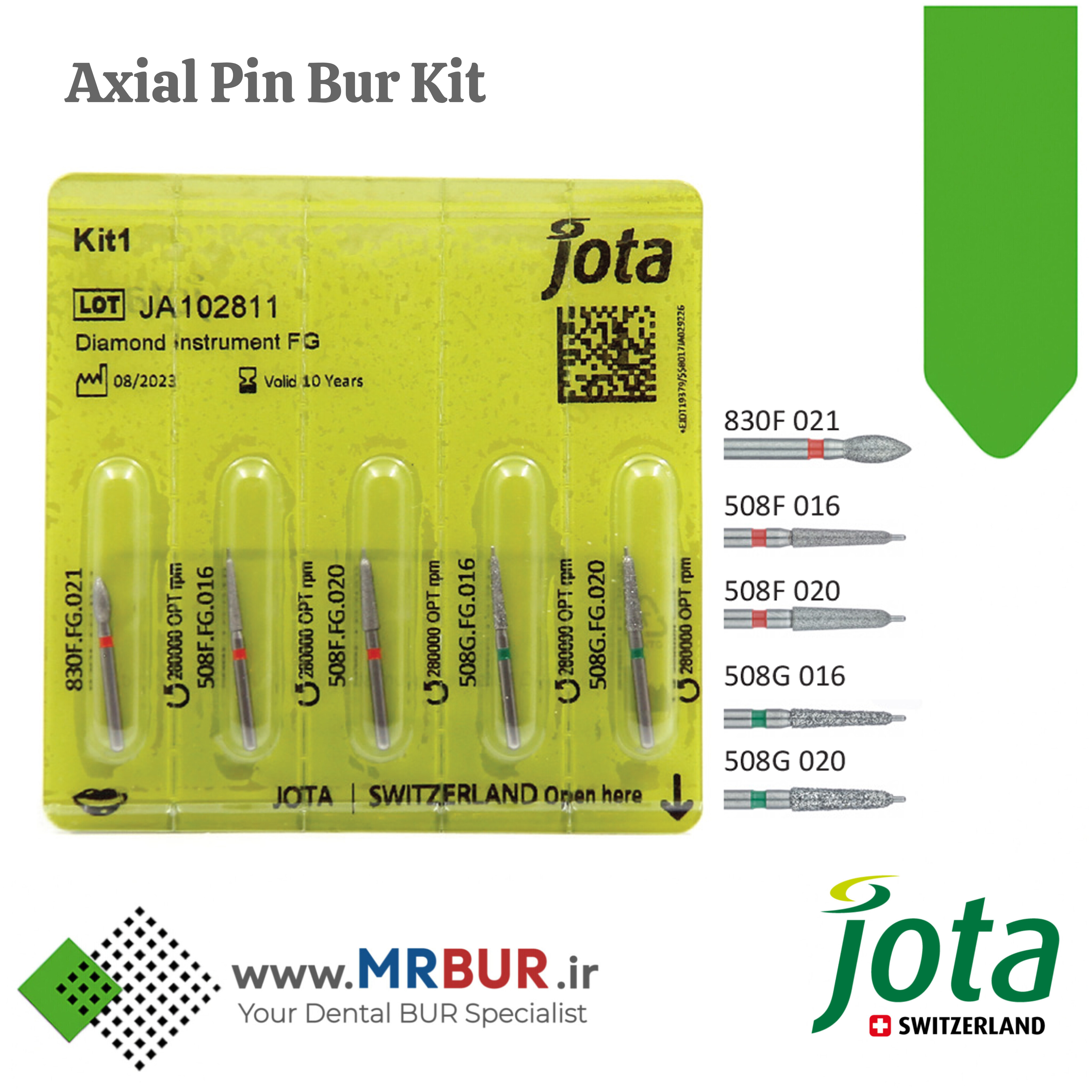 کیت شماره 1 فرزهای دندانپزشکی الماسی اگزیال پین AXIAL PIN جوتا JOTA