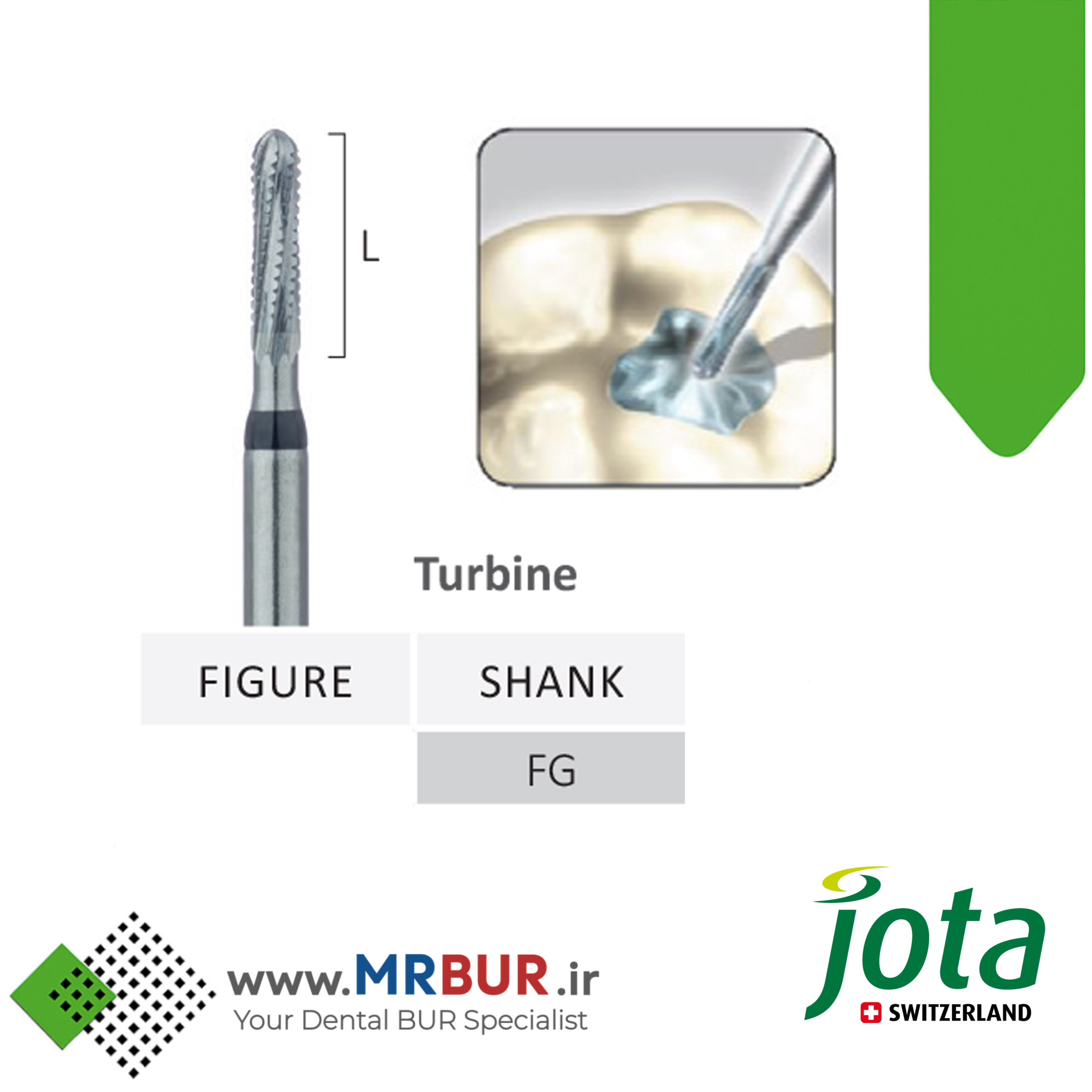 فرز دندانپزشکی کارباید برش روکش و برداشت آمالگام مخصوص توربین جوتا JOTA کد C31A.FG