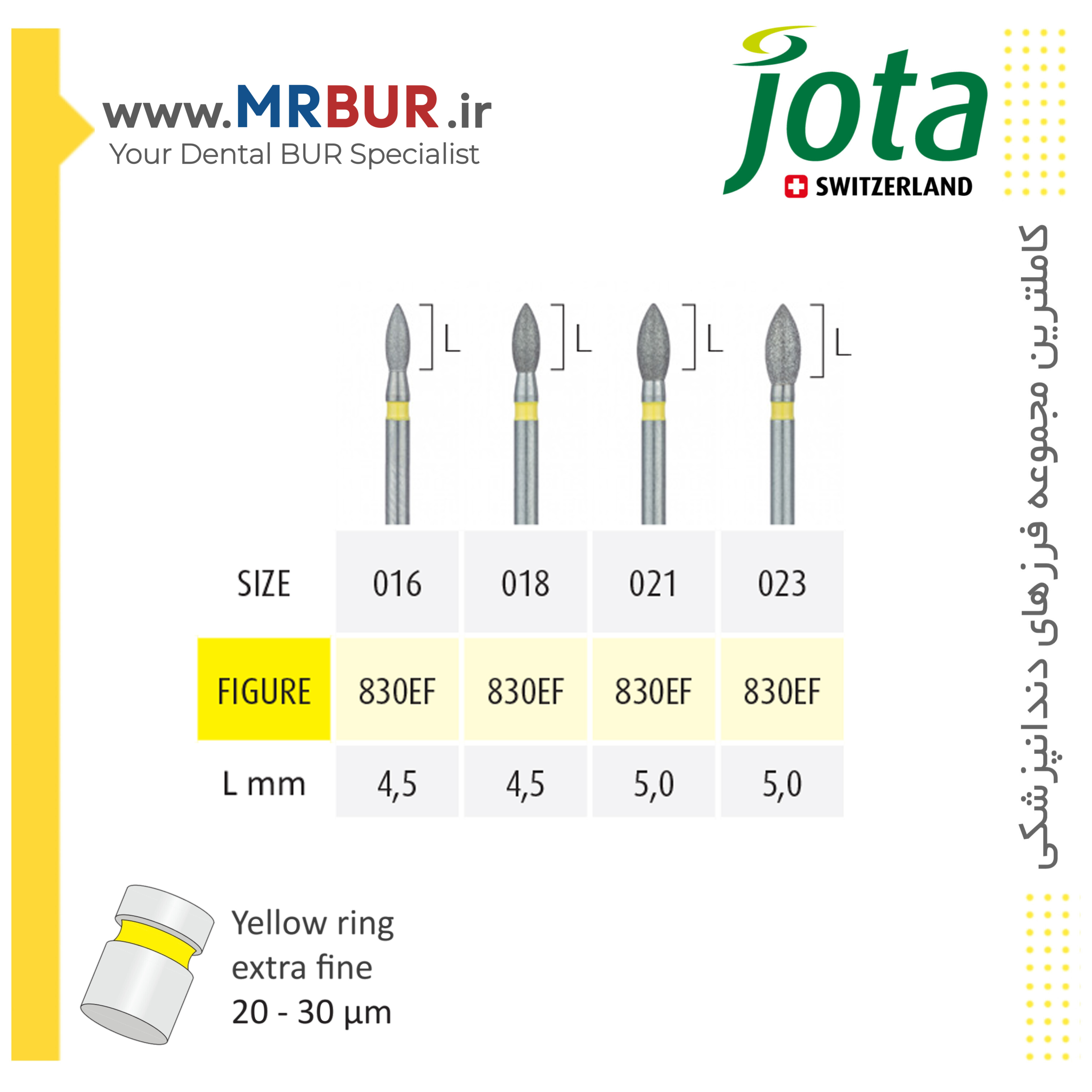 فرز دندانپزشکی فوتبالی الماسی دور زرد جوتا JOTA کد EF830